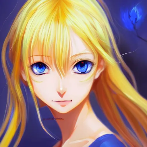 Prompt: portrait of a beautiful cute blonde nisekoi with big blue eyes, fantasy, intricate, elegant, highly detailed, digital painting, artstation, concept art, smooth, sharp focus, illustration