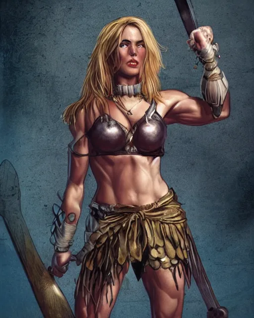 Image similar to a beautiful and strong female warrior by Boris Valejo and Laura Sava