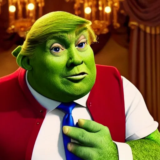 Image similar to Donald Trump playing Shrek in the live action adaptation (2041)