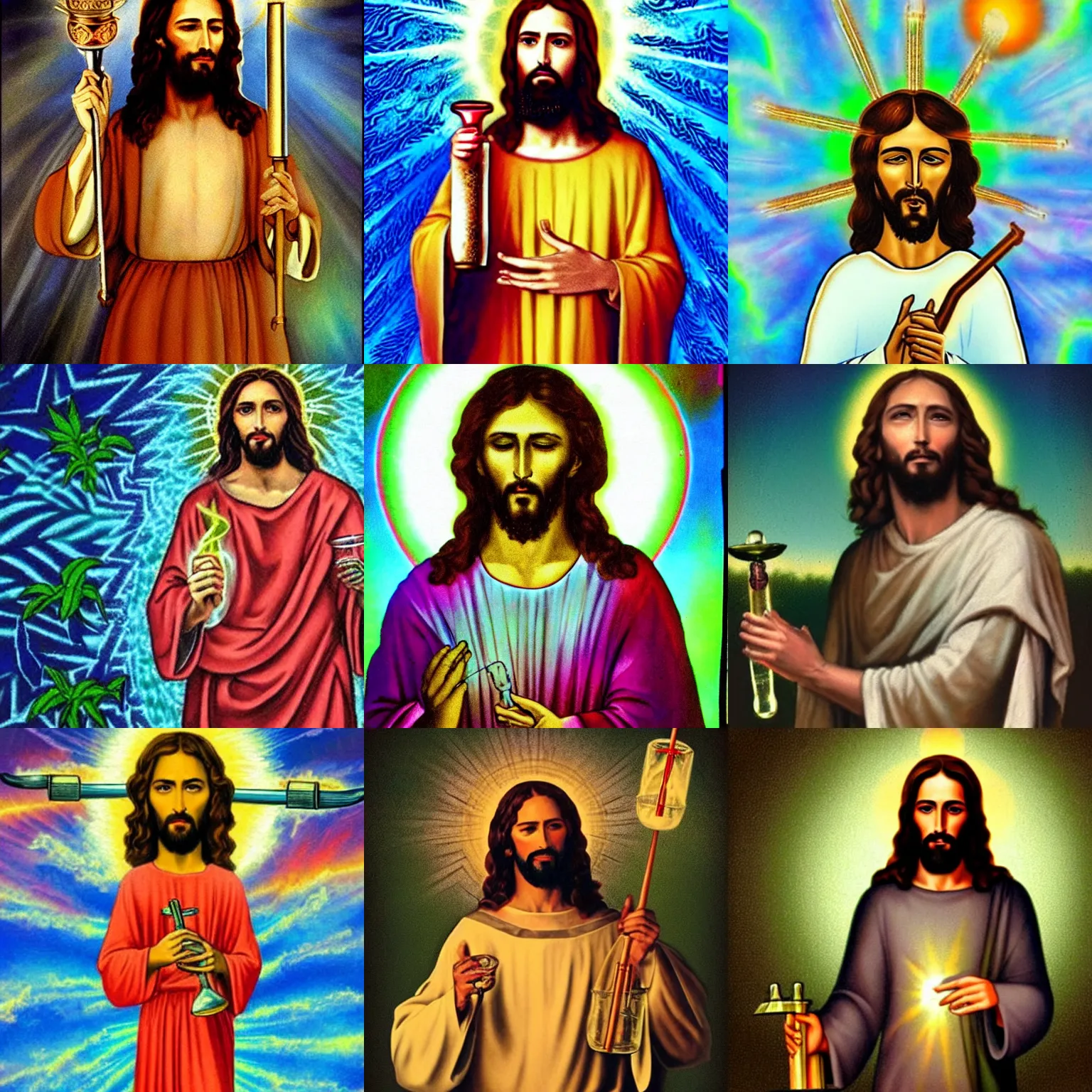 Prompt: jesus holding a bong, psychedelic
