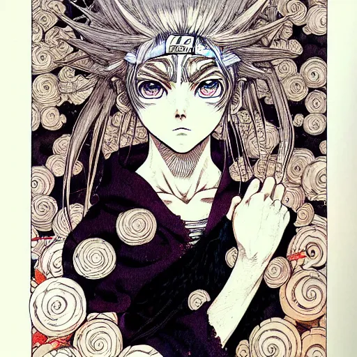 Image similar to prompt: Portrait painted in Naruto Shipudden style drawn by Vania Zouravliov and Takato Yamamoto, inspired by Fables, intricate acrylic gouache painting, high detail, sharp high detail, manga and anime 2000