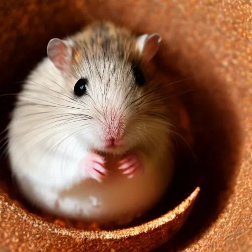 Prompt: a hamster emerging from a half cracked egg shell, close up, dslr
