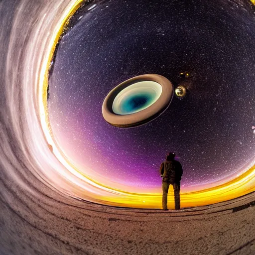 Prompt: Liminal space in outer space by fisheye lens