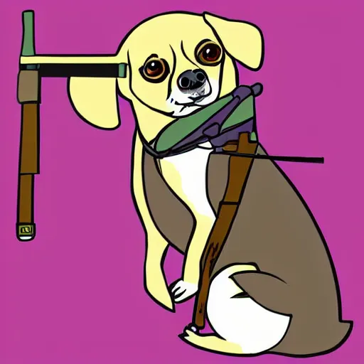 Image similar to chihuahua holding a sniper, digital art