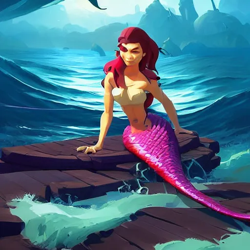 Image similar to painting mermaid treasure on sea of thieves game avatar hero smooth face median photoshop filter cutout vector, behance hd by jesper ejsing, by rhads, makoto shinkai and lois van baarle, ilya kuvshinov, rossdraws global illumination