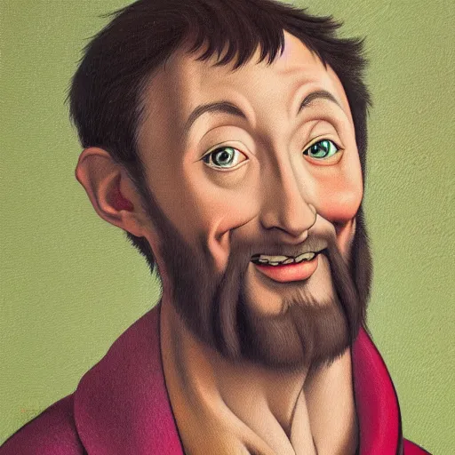 Image similar to portrait painting of happy Michelangelo di Lodovico in the style of japanese cartoon