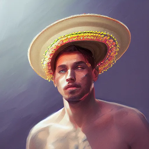 Image similar to Portrait of Sam Gray wearing a sombrero hat, by Cedric Peyravernay, highly detailed, excellent composition, cinematic concept art, dramatic lighting, trending on ArtStation