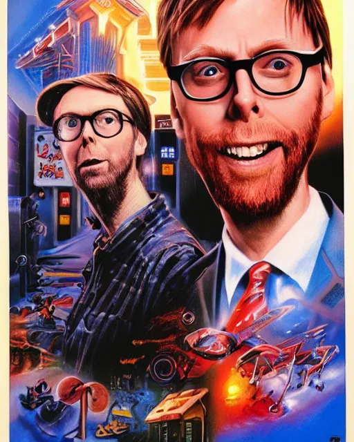 Prompt: stephen merchant, airbrush, drew struzan illustration art, key art, movie poster