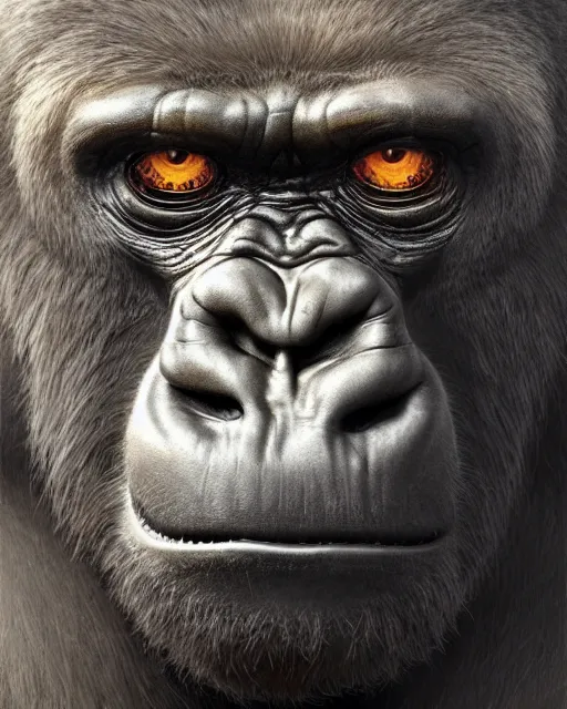 Prompt: A gorilla-woves, terrifying face, highly detailed face, close-up, fantasy art, monster art, in the style of greg rutkowski, illustration, epic, fantasy, intricate, hyper detailed, artstation, concept art, smooth, sharp focus, ray tracing