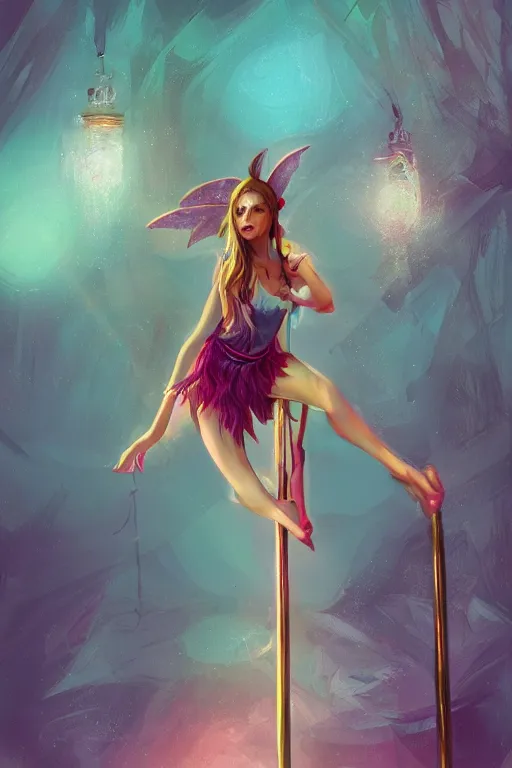 Prompt: A beautiful pole dancing fairie, cinematic lighting, soft bokeh, fantasy, modern, colourful, highly detailed, digital painting, artstation, deviantart, concept art, sharp focus, illustration