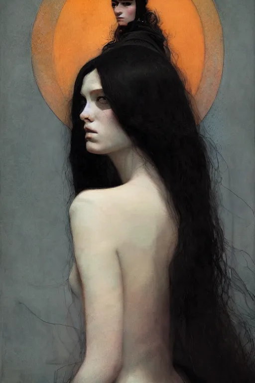 Image similar to of beautiful goth female, beauty portrait by greg rutkowski, hilma af klint, moebius, victo ngai, sharp focus, global illumination, highly detailed, masterpiece, award winning, post processing