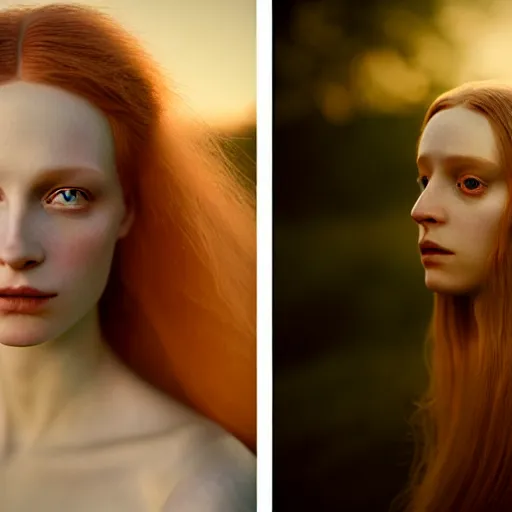 Image similar to photographic portrait of a stunningly beautiful english renaissance female in soft dreamy light at sunset, beside the river, soft focus, contemporary fashion shoot, in a denis villeneuve and tim burton movie, by edward robert hughes, annie leibovitz and steve mccurry, david lazar, jimmy nelsson, extremely detailed, breathtaking, hyperrealistic, perfect face, octane render