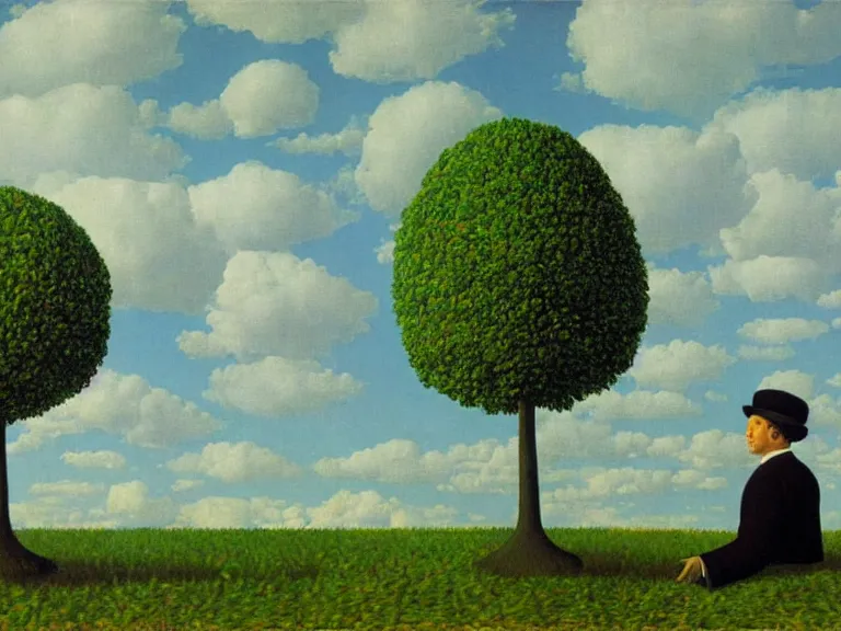 Image similar to painting by rene magritte, high detail, high resolution