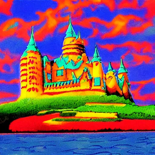 Image similar to by sudersan pattnaik, by emil nolde evocative, hideous. a beautiful digital art of a castle in the clouds.