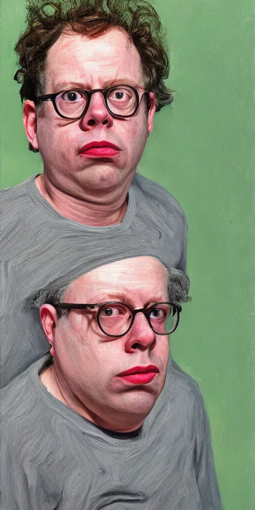 Image similar to high quality high detail painting of todd solondz portrait by lucian freud and francis bacon, hd, photorealistic lighting