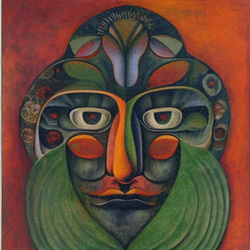 Image similar to floral face portrait by leonetto cappiello and wojciech siudmak and ernst fuchs, anni albers, oil on canvas