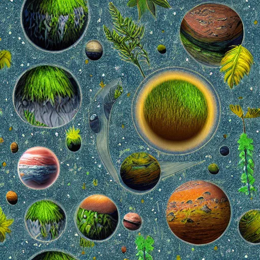 Image similar to « wild alien planet, wild plants and trees, detailed »