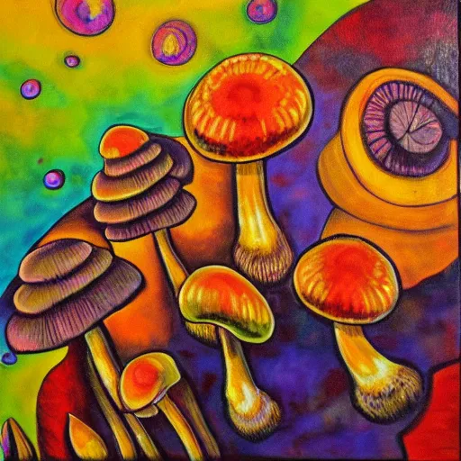 Prompt: psychedelic mushrooms, oil on canvas