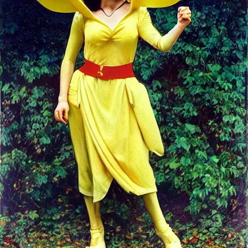 Image similar to elegant woman dressed up as pikachu, art photo by Annie Liebovitz and Alphonse Mucha