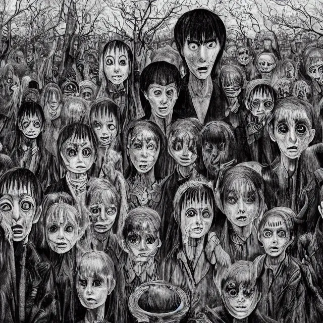 Prompt: a painting of the children of the grave by junji ito, dark fantasy art, high detail, trending on artstation