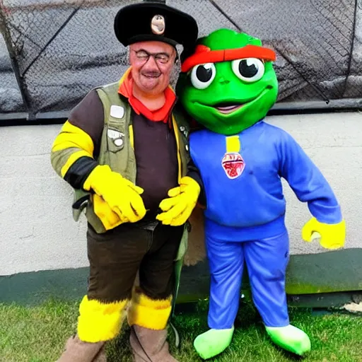 Image similar to pepe the miner as mascot