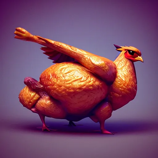 Image similar to roasted chicken pokemon:: by beeple and James Gilleard and Justin Gerard :: ornate, dynamic, particulate, intricate, elegant, highly detailed, centered, artstation, smooth, sharp focus, photoreal octane render, 3d