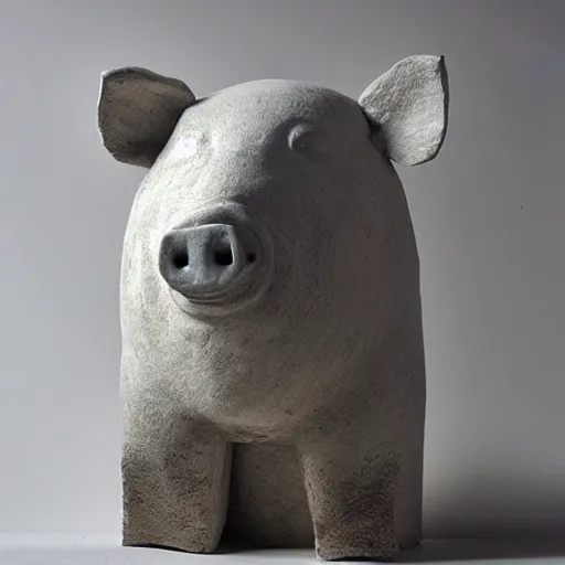 Image similar to “monolithic pig sculpture, mixed materials”