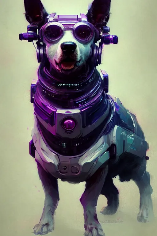 Prompt: a beautiful portrait of a cute cyberpunk dog by greg rutkowski and wlop, purple blue color scheme, digital art, highly detailed, fine detail, intricate, ornate, complex