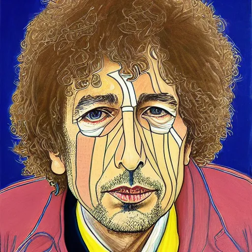 Prompt: portrait of bob dylan by alex gray