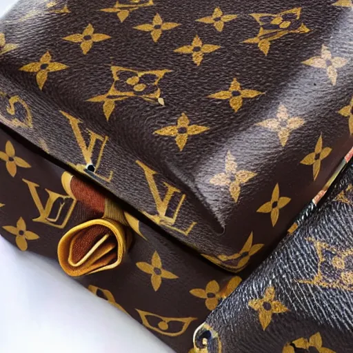 a bundle of money with louis vuitton fabric wrapped, Stable Diffusion