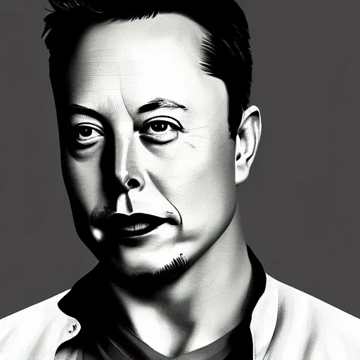 Prompt: portrait of elon musk, highly detailed, centered, solid color background, digital painting