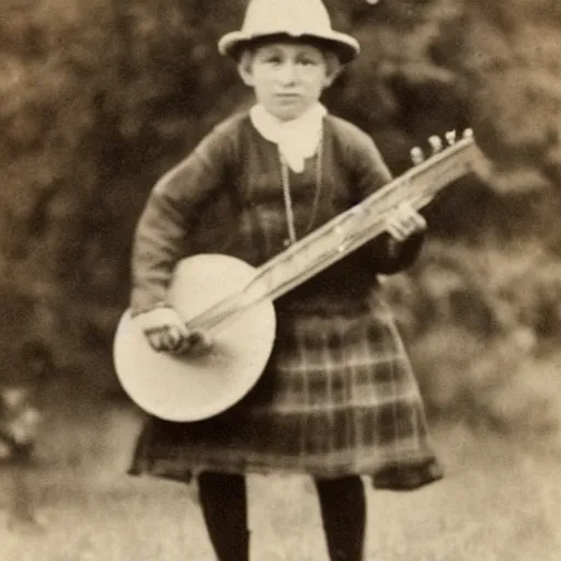 Image similar to Kodak photograph of a fox playing banjo, circa 1912