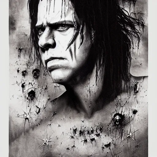 Prompt: stunning portrait of gaunt glenn danzig a ( the cure fan ) as dream from sandman, dim stars as eyes, by jeremy mann, by cedric peyravernay, by by russ mills, by richard avedon and ben templesmith, dramatic lightning, sadness, dark eye sockets, in the shadows, punk rock, gothic, high detailed, 8 k