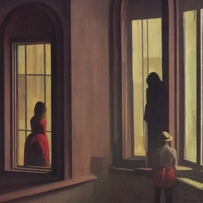 Prompt: people inside flooded museum looking through the window Edward Hopper and James Gilleard, Zdzislaw Beksinski, highly detailed