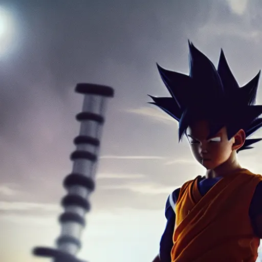 Image similar to movie still of son goku cyborg, cinematic composition, cinematic light, criterion collection, by alejandro jodorosky