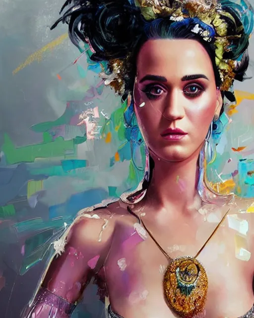 Image similar to highly detailed homeless katy perry portrait in breathtaking wedding dress, ismail inceoglu, nielly