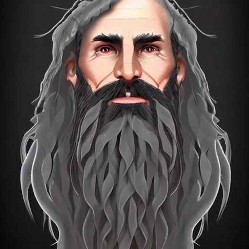 Image similar to middle aged bearded male druid gray skin pointy ears with vines as hair artstation