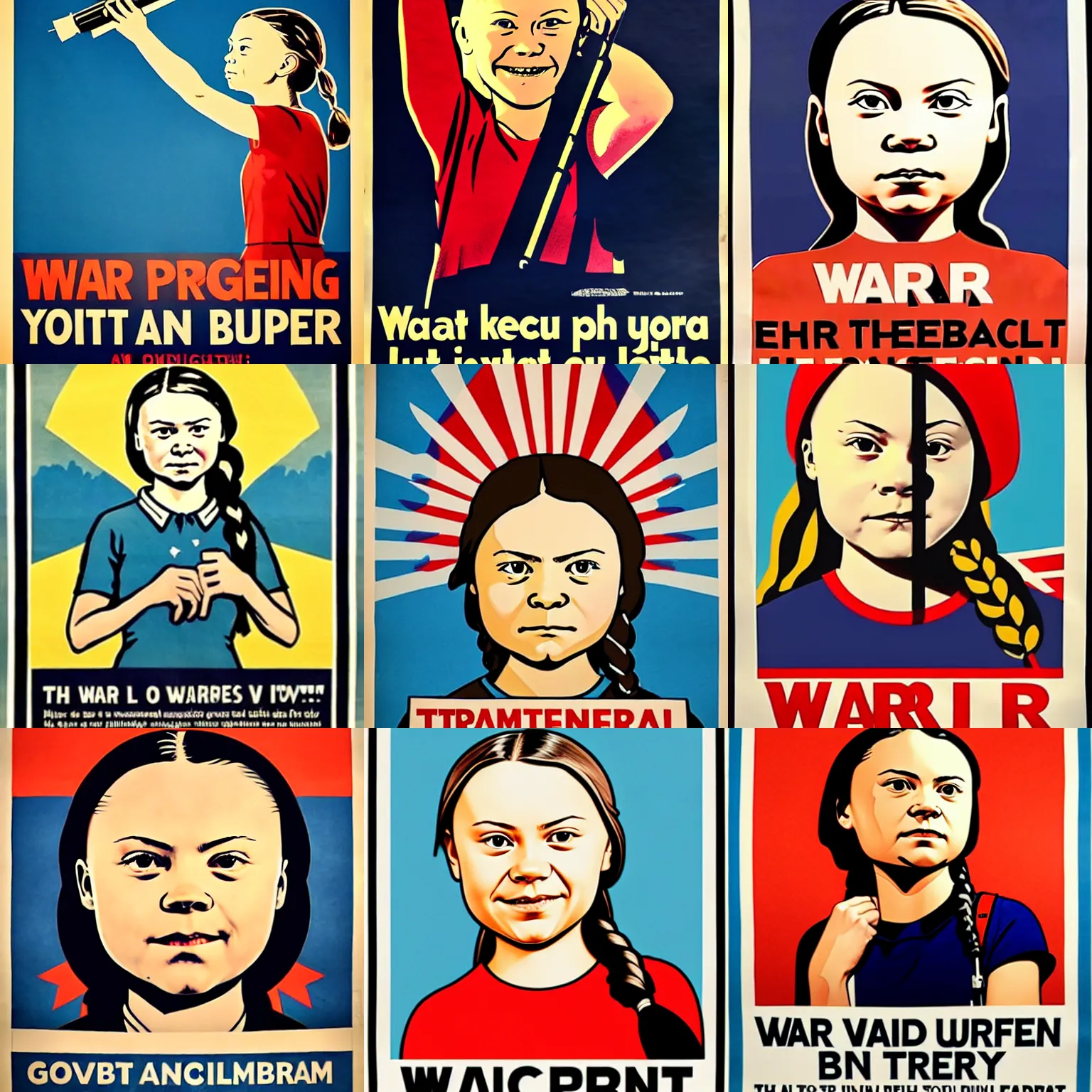 Prompt: war propaganda poster with greta thunberg