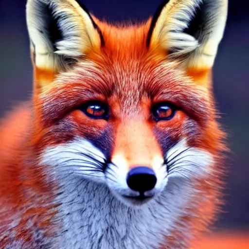 Image similar to Portrait of a beautiful Fox with red eyes with a big smile on their face