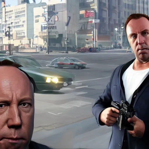 Prompt: hyperrealistic mixed media image of info wars alex jones terrified in gta v, stunning 3 d render inspired art by xiang duan and thomas eakes and greg rutkowski, perfect facial symmetry, hyper realistic texture, realistic, highly detailed attributes and atmosphere, dim volumetric cinematic lighting, 8 k octane detailed render, post - processing, masterpiece,