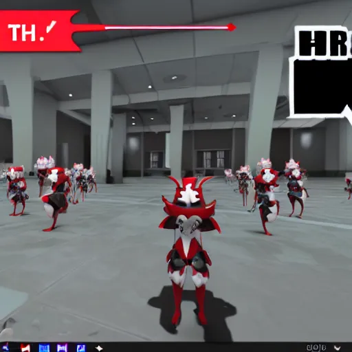 Prompt: a typical hoppou raid in vrchat, screenshot unity 3 d, vrchat