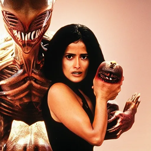 Image similar to alien eating salma hayek