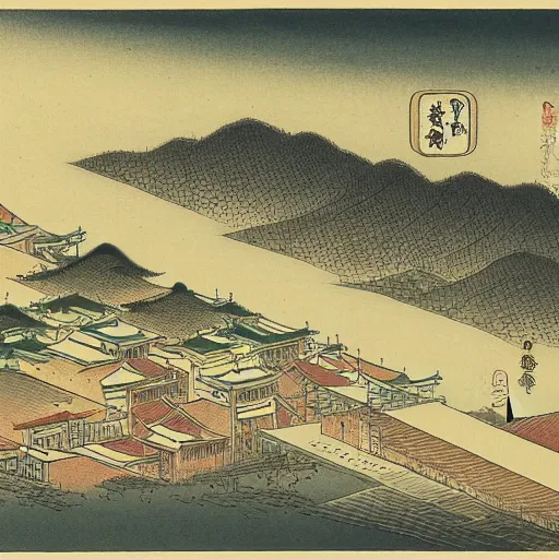 Image similar to a city by tomioka tessai ( 1 8 3 7 - 1 9 2 4 )