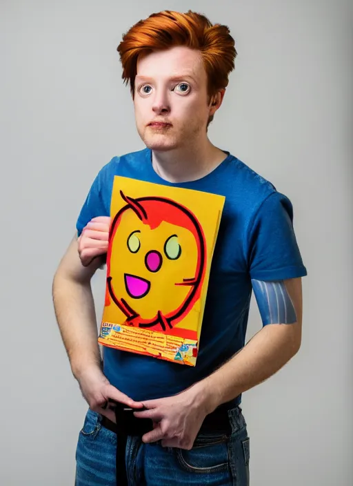 Image similar to portrait photo still of real life philip j fry, 8 k, 8 5 mm, f. 1 4