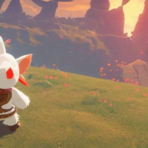 Image similar to A Moogle in The Legend of Zelda Breath of the Wild, cel shading, npr