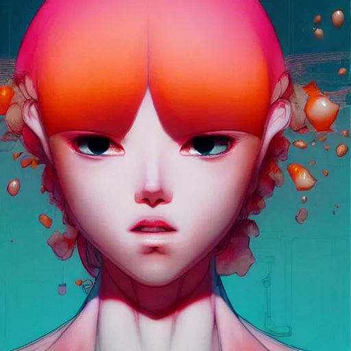 Image similar to prompt : pink and orange portrait soft light painted by james jean and katsuhiro otomo and erik jones, inspired by evangeleon anime, smooth face feature, intricate oil painting, high detail illustration, sharp high detail, manga and anime 1 9 9 9