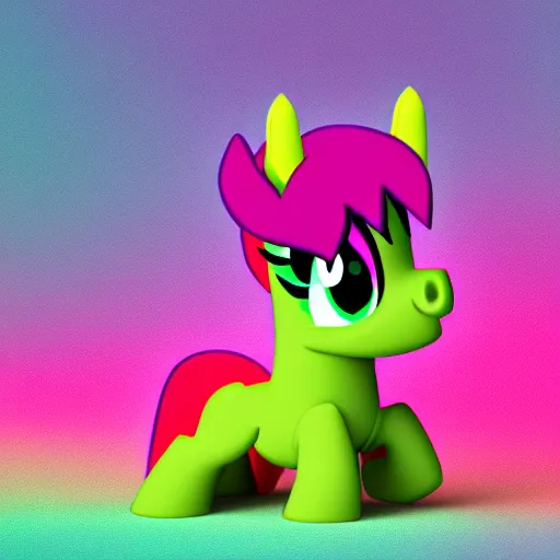 Prompt: stoner pony from my little pony, marijuana themed, art, smoke everywhere, colorful, 3 d, render, blender 3 d, soft lighting, floaty