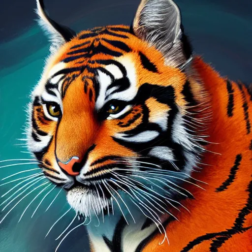 Prompt: an oil painting of gloppa with the pattern of tigers fur, tiger stripes, domestic caracal, cat, strong, dramatic impactful colors, by artgerm, hd, hdr, ue 5, ue 6, unreal engine 5, cinematic 4 k wallpaper, 8 k, ultra detailed, gta 5 cover art, high resolution, artstation, award winning