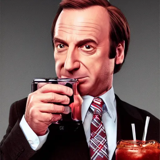 Prompt: Saul Goodman drinking Dr Pepper, photorealistic, 4K