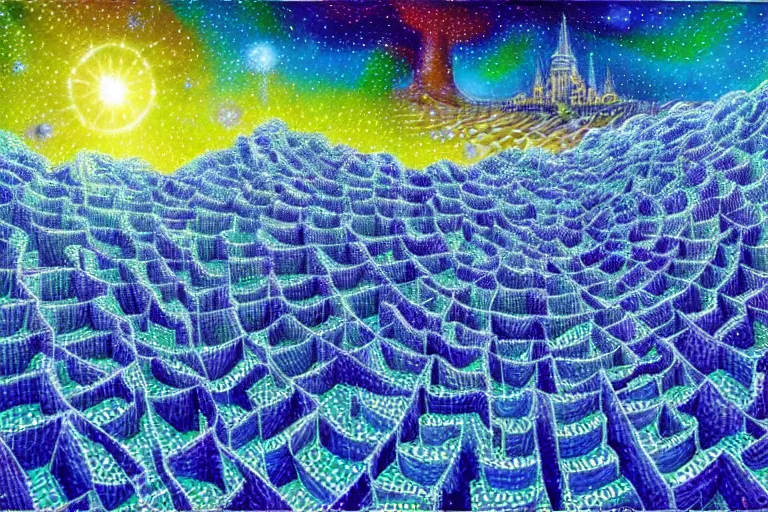 Image similar to whirling hive maze of sparkling crystal, award winning art, epic dreamlike fantasy landscape, art print, ultra realistic,